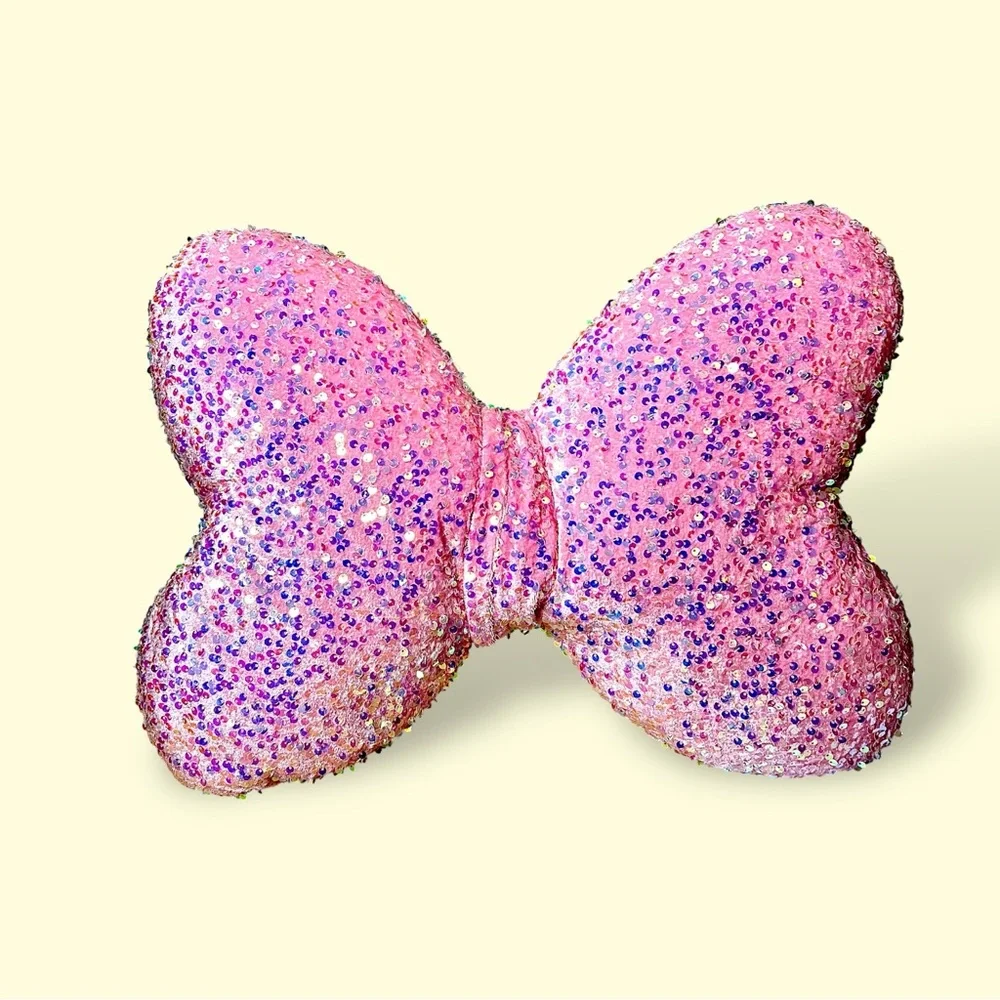 Cynthia Rowley Kids Pink Sequin Bow- Shaped Throw Pillow 20”